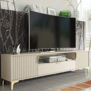 Cashmere TV Unit 200cm with Gold Legs & Handles – Modern Fluted Media Cabinet