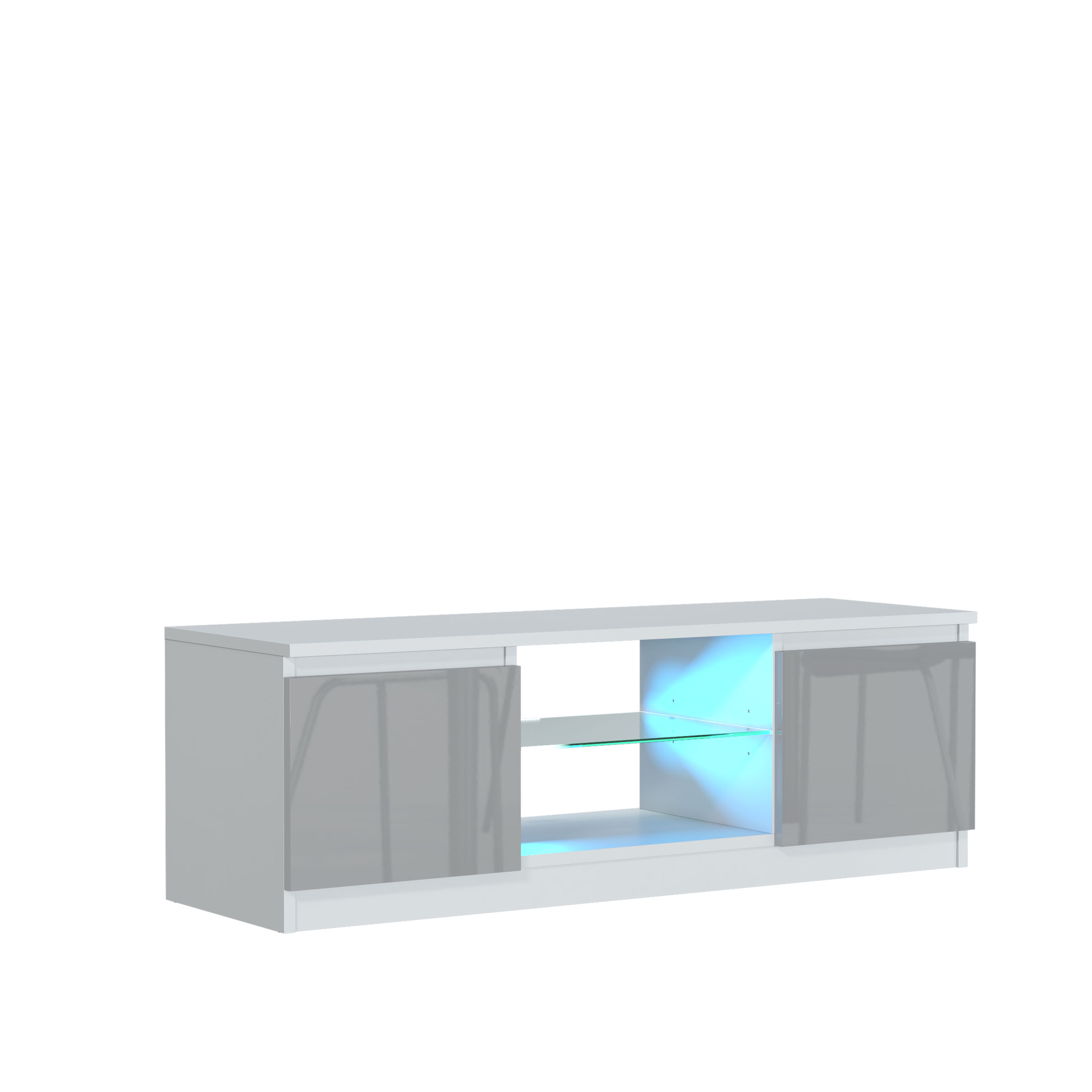 Modern 120cm White Matt & Grey Gloss TV Unit — Compact Media Cabinet with Glass Shelf, Push-to-Open Doors & LED Lighting - Image 4