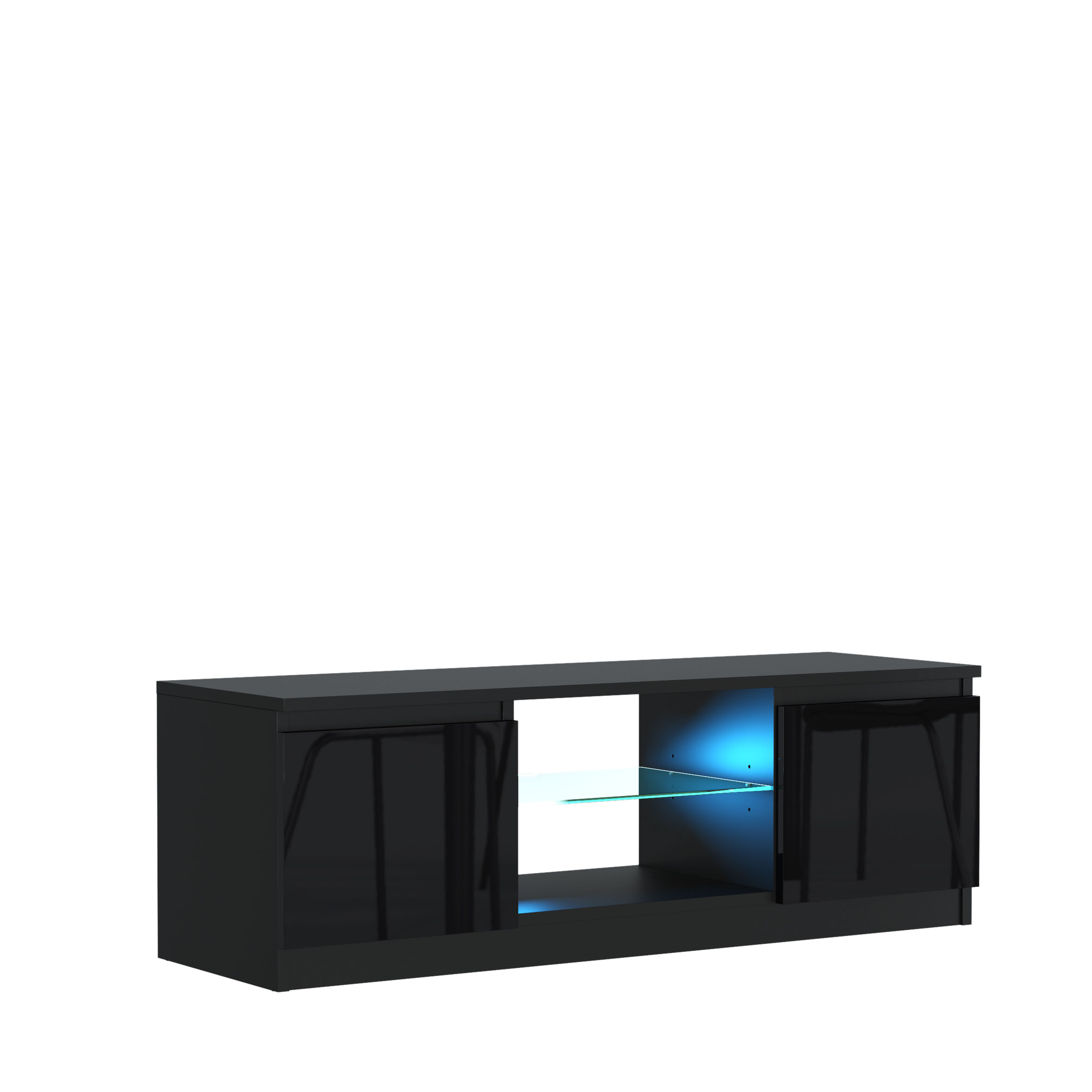 Modern 120cm Black Matt & Black Gloss TV Unit — Compact Media Cabinet with Glass Shelf, Push-to-Open Doors & LED Lighting - Image 4