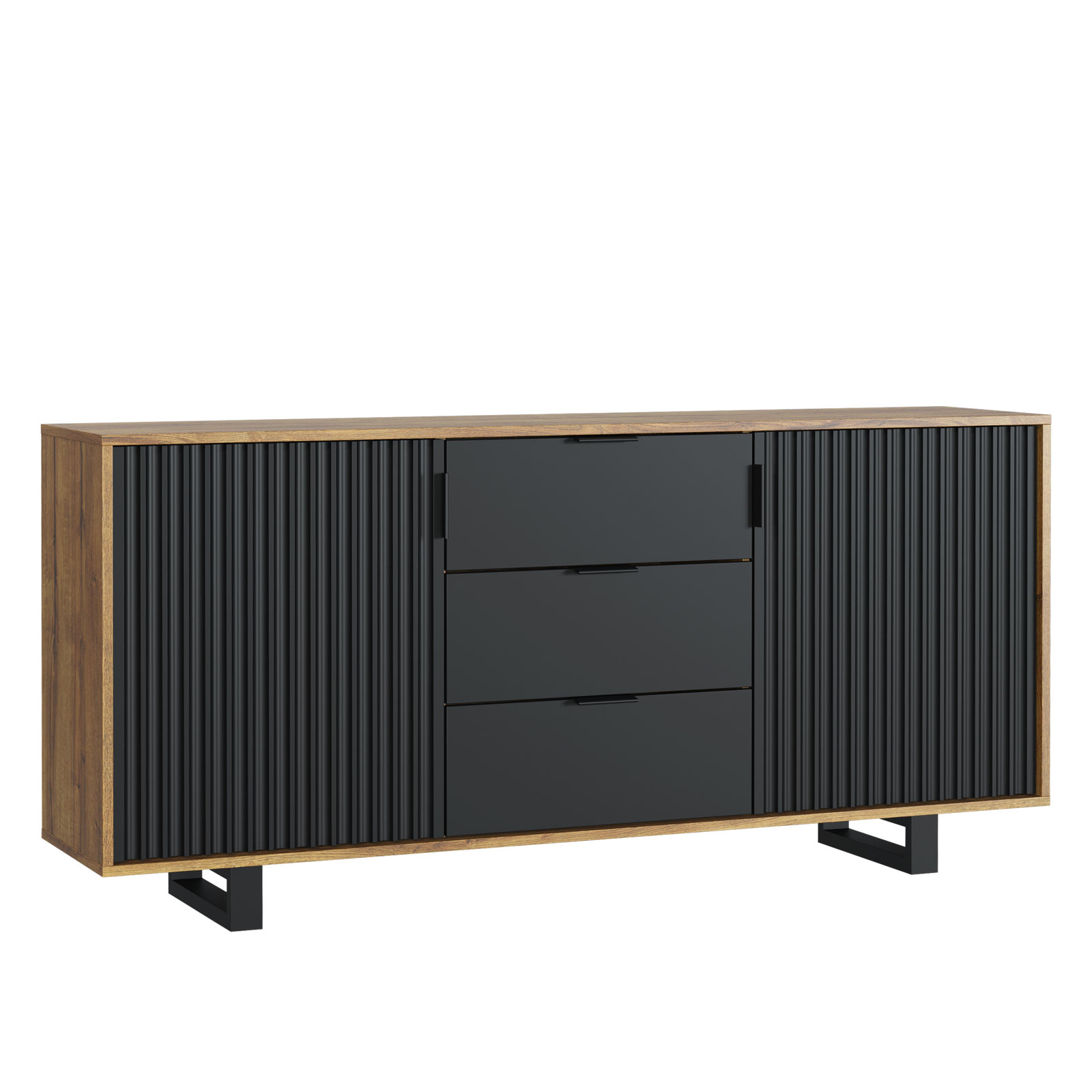 Industrial Oak & Black Matt Sideboard 140cm – Ribbed Fluted Doors, 3 Drawers, Modern Industrial Storage Cabinet - Image 5