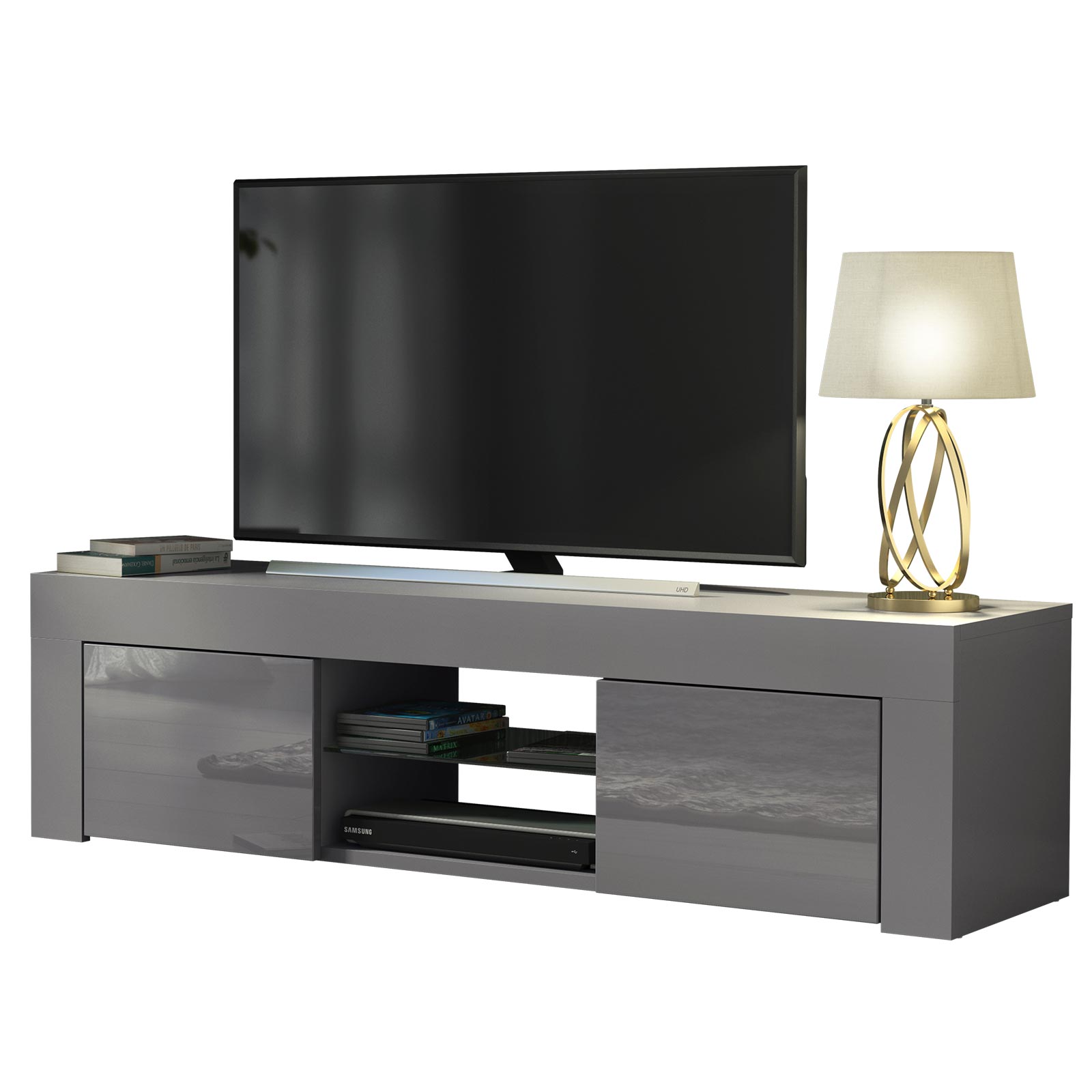 Modern 130cm Grey Matt & Grey Gloss TV Unit — Contemporary Media Cabinet with Push-to-Open Storage - Image 4
