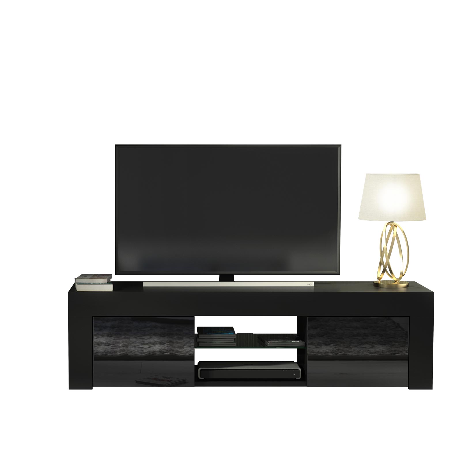 Modern 130cm Black Matt & Black Gloss TV Unit — Contemporary Media Cabinet with Push-to-Open Storage - Image 5
