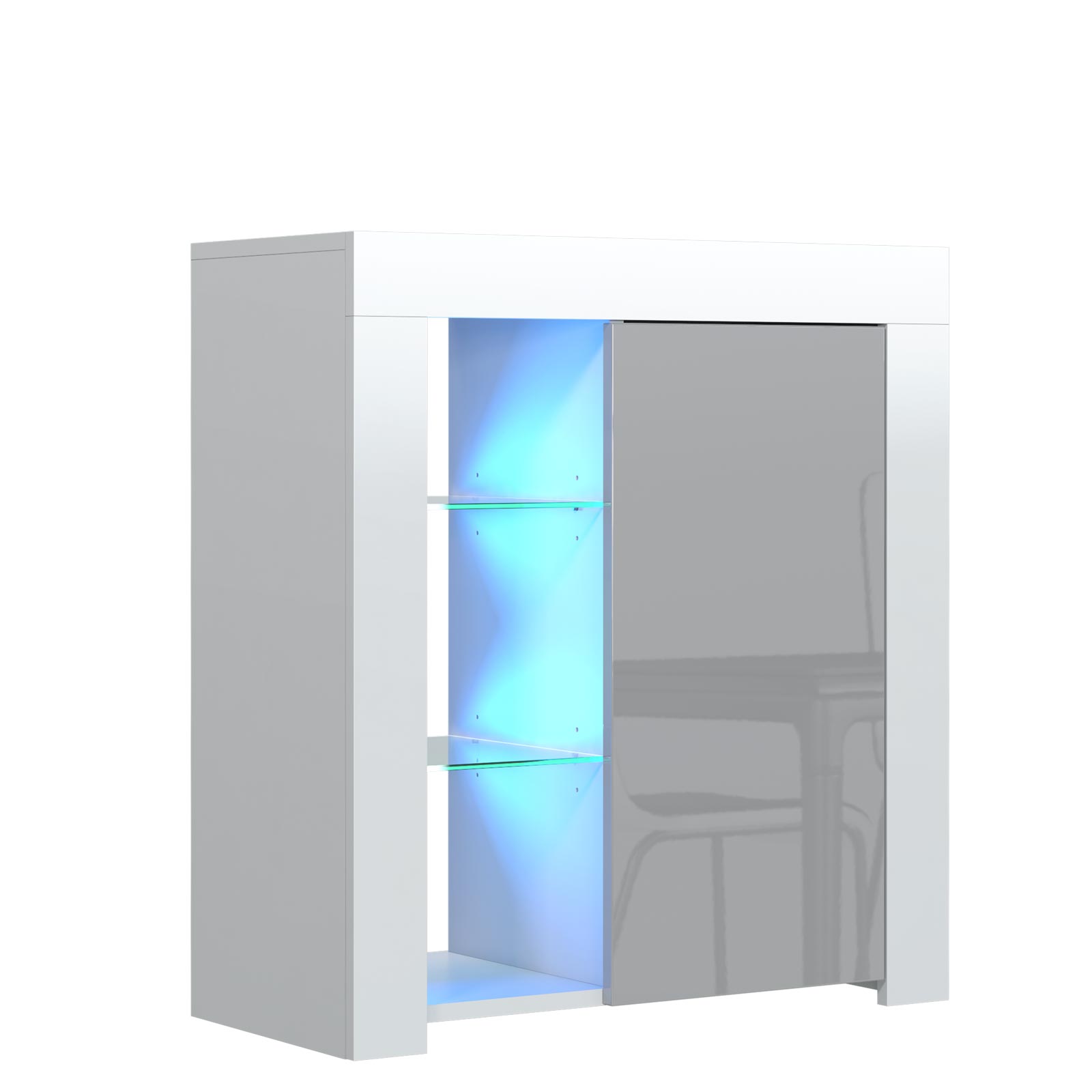 75cm Modern Sideboard White Matt & Grey Gloss with Free LED Lights – Storage Cabinet for Living Room - Image 3