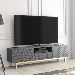 180cm Modern Grey Matt TV Unit with Diamond Pattern Fronts – Push-to-Open Doors & Drawer – Contemporary Media Console