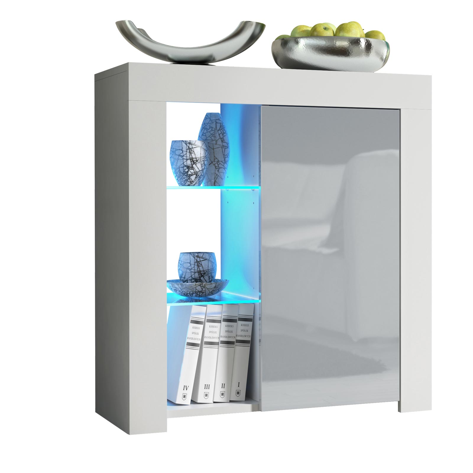 75cm Modern Sideboard White Matt & Grey Gloss with Free LED Lights – Storage Cabinet for Living Room - Image 4