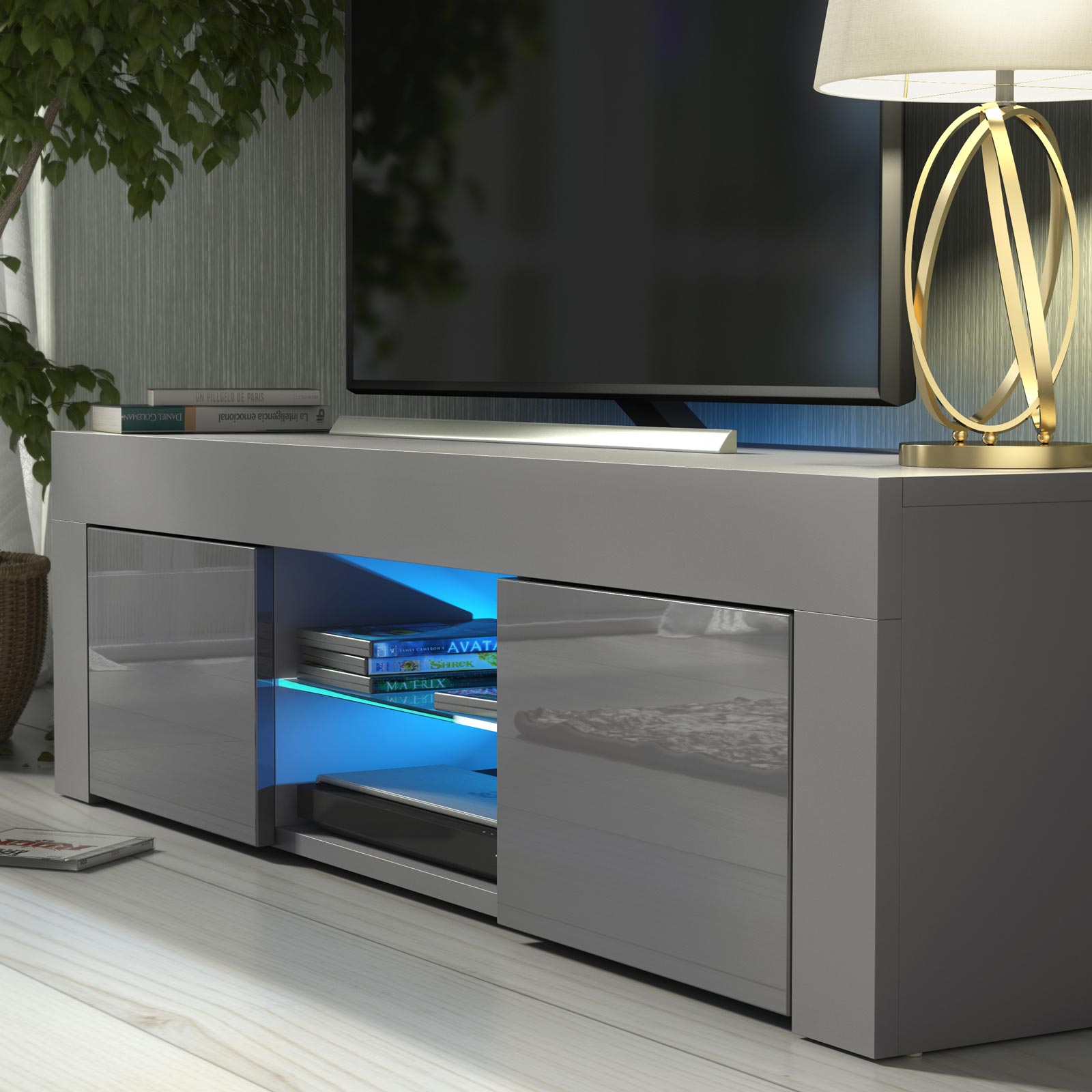 Modern 130cm Grey Matt & Grey Gloss TV Unit — Contemporary Media Cabinet with Push-to-Open Storage - Image 4