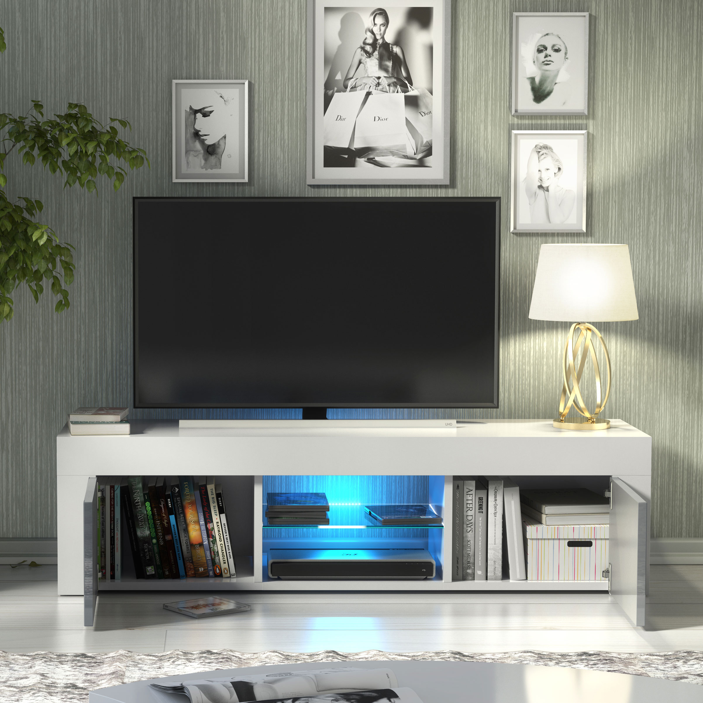 Modern 130cm White Matt & Grey Gloss TV Unit — Contemporary Media Cabinet with Push-to-Open Storage - Image 3