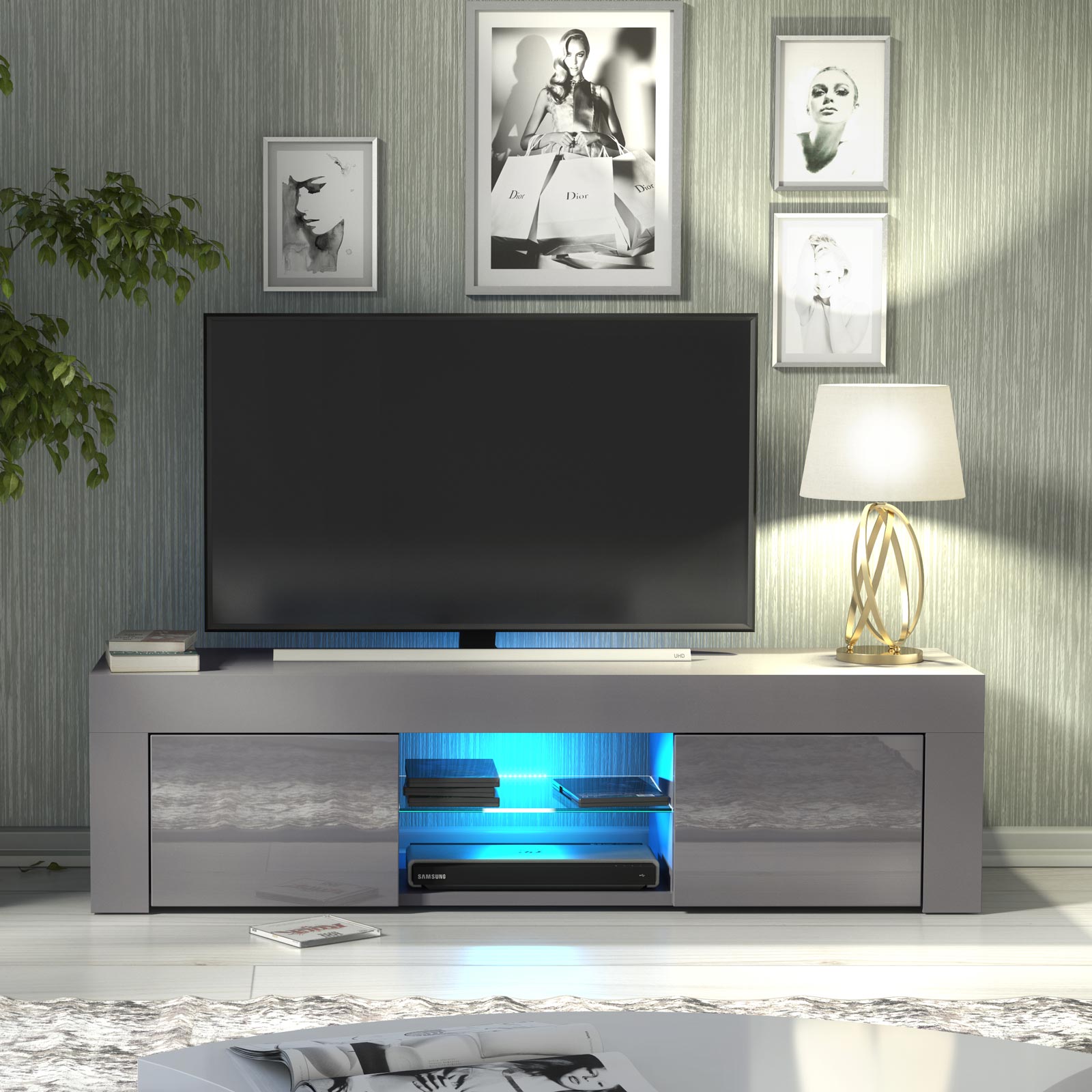 Modern 130cm Grey Matt & Grey Gloss TV Unit — Contemporary Media Cabinet with Push-to-Open Storage - Image 2