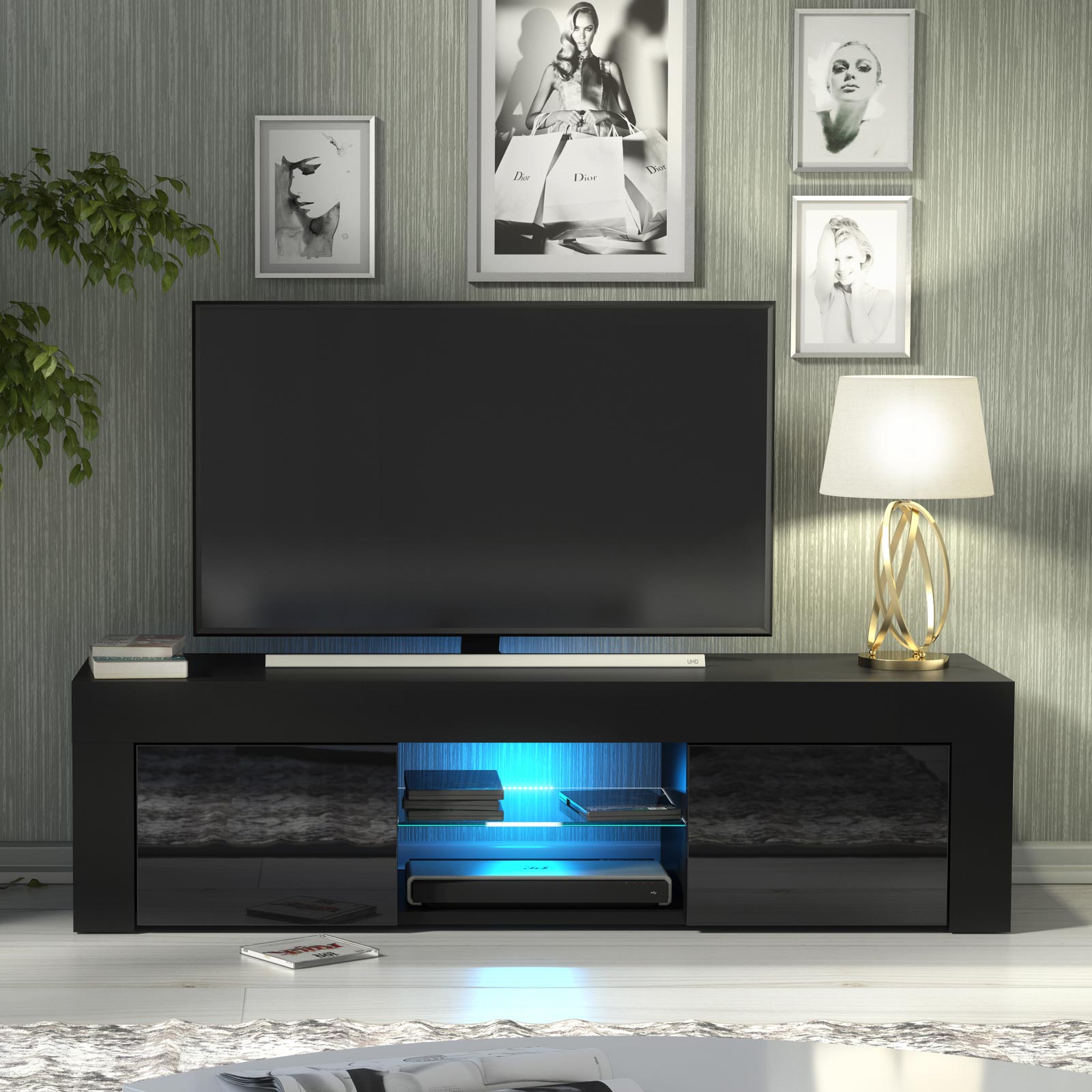 Modern 130cm Black Matt & Black Gloss TV Unit — Contemporary Media Cabinet with Push-to-Open Storage - Image 2