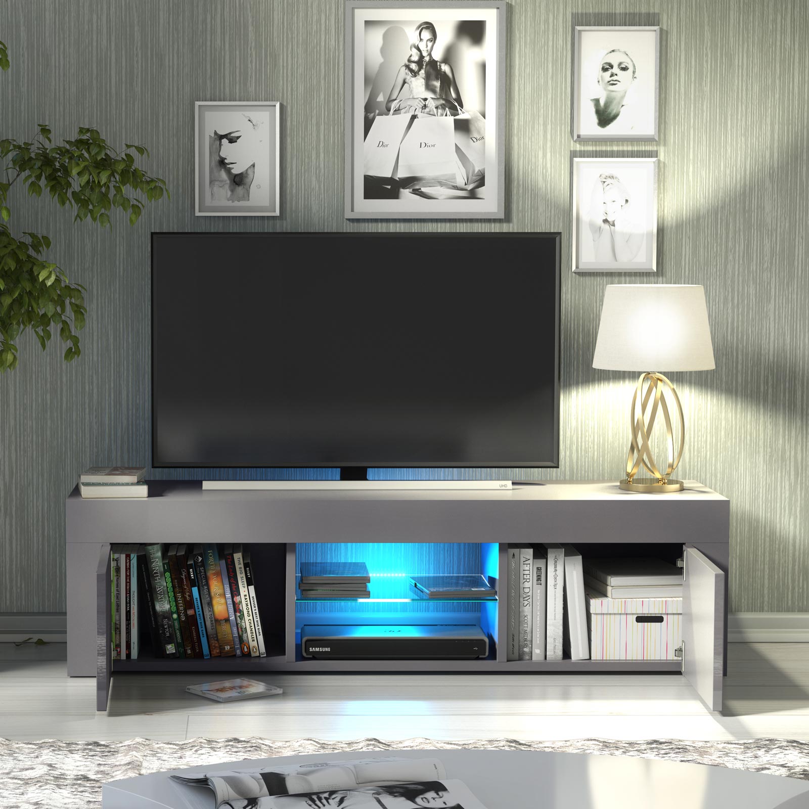 Modern 130cm Grey Matt & Grey Gloss TV Unit — Contemporary Media Cabinet with Push-to-Open Storage - Image 3