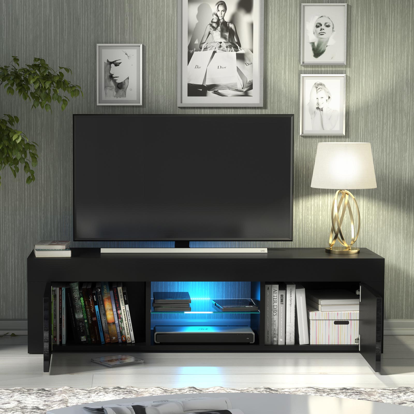 Modern 130cm Black Matt & Black Gloss TV Unit — Contemporary Media Cabinet with Push-to-Open Storage - Image 3