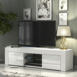 Modern 130cm White Matt & White Gloss TV Unit — Contemporary Media Cabinet with Push-to-Open Storage