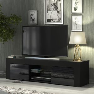 Modern 130cm Black Matt & Black Gloss TV Unit — Contemporary Media Cabinet with Push-to-Open Storage