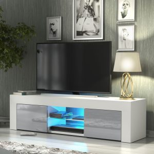 Modern 130cm White Matt & Grey Gloss TV Unit — Contemporary Media Cabinet with Push-to-Open Storage