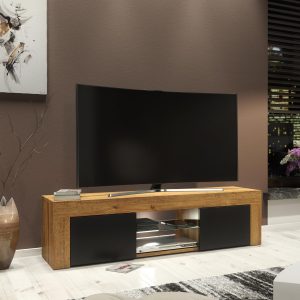 Modern 130cm Oak Matt & Black Matt TV Unit — Contemporary Media Cabinet with Push-to-Open Storage