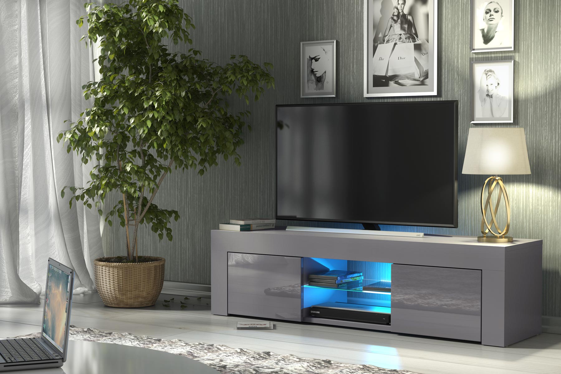 Modern 130cm Grey Matt & Grey Gloss TV Unit — Contemporary Media Cabinet with Push-to-Open Storage - Image 5