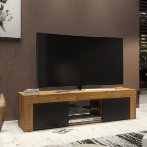Modern 130cm Oak Matt & Black Matt TV Unit — Contemporary Media Cabinet with Push-to-Open Storage