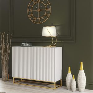 White Matt Ribbed Sideboard Cabinet 100cm with Gold Frame Base – Push to Open Modular Storage Unit