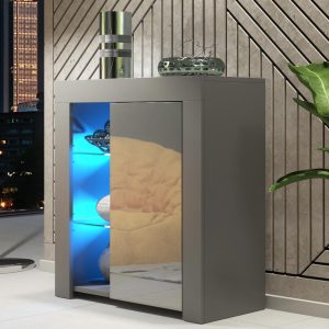 75cm Modern Sideboard Grey Matt & Grey Gloss with Free LED Lights – Storage Cabinet for Living Room