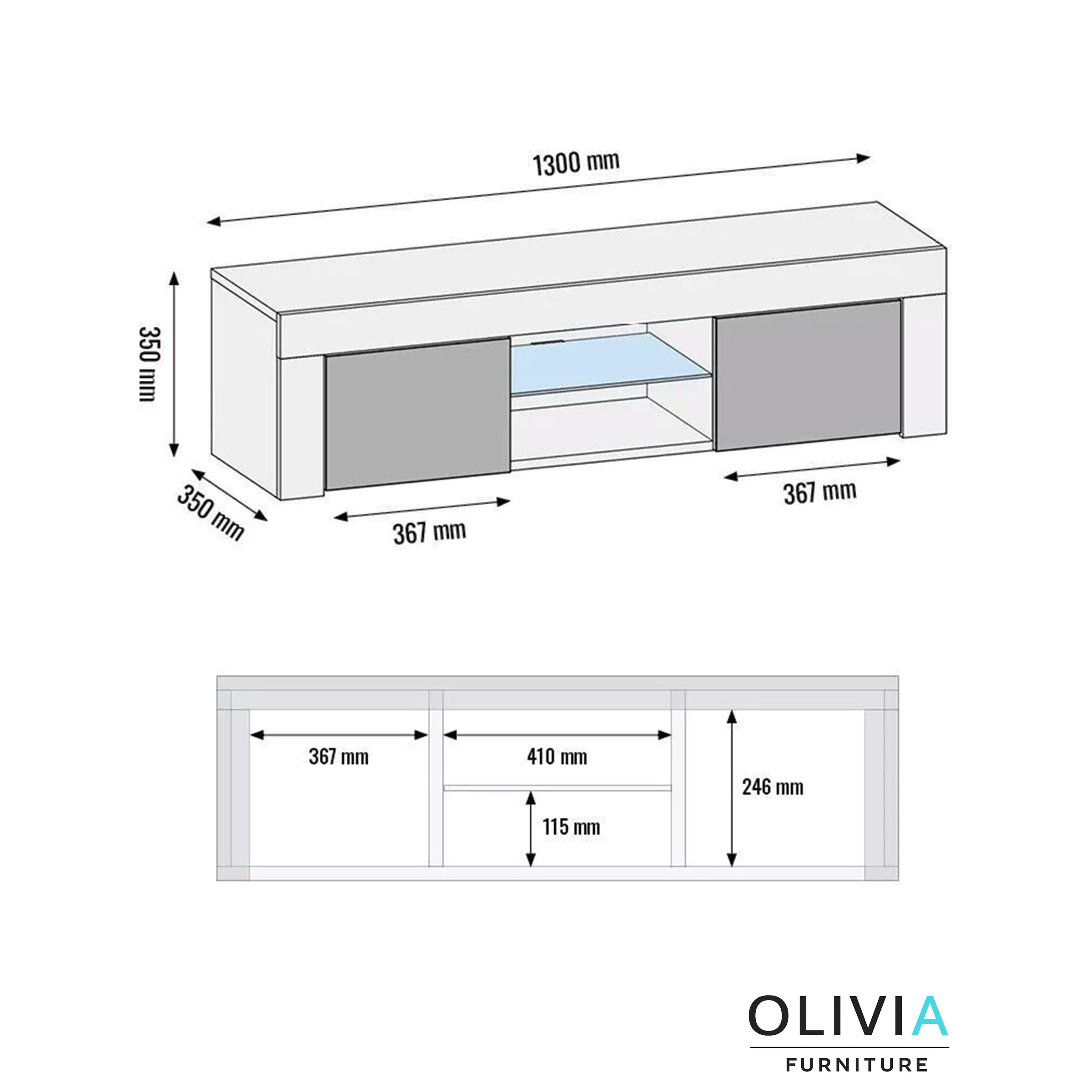 Modern 130cm Grey Matt & Grey Gloss TV Unit — Contemporary Media Cabinet with Push-to-Open Storage - Image 5
